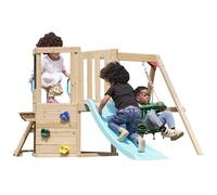 DOLPHIN PLAYGROUND Toddler Swing Set for Backyard with Toddler Seat, Chalkboard, Slide, Climbing Wall & Outdoor Table - Cedar Wood Outdoor Playset for Kids Aged 18 Months to 4 Years