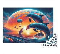 Dolphin Premium Paper Dolphins Leaping over Earth at Sunset DIY Jigsaw Puzzle for Kids 12+ Fun Stocking Filler 70x50cm/1000pcs