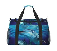 Dolphin Print Travel Tote Bag 50 x 33 x 26 Folding with Should Strap & Dual Handles for Weekend Trips, Gym, Business Travel & Airport Carry-On