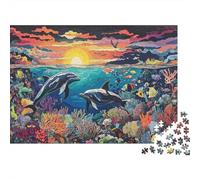 Dolphin Puzzle 1000 Piece Underwater World Cartoon Style Children's Toys for Adults And Kids Gift High Difficulty Game Challenging Puzzles 1000pcs (75x50cm)