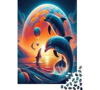 Dolphin Puzzle for Adults Pink-purple Sea Fantasy Creatures Jigsaw Puzzle Impossible Hard Difficult Challenging 1000 Piece 52x38cm/1000pcs