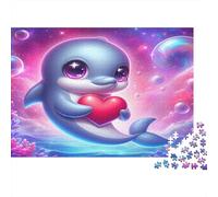 Dolphin Recycled Paper Dolphin with Red Heart in Pink Ocean Jigsaw Puzzle Interactive Family Activity 70x50cm/1000pcs