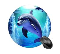 Dolphin Round Mouse Pad, Non-Slip Rubber Base Waterproof Washable, Computer Mouse Mat for Office Gaming Studying, Premium-Textured Durable Portable Circle Mousepad for Desktop PC Notebook