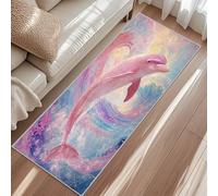 Dolphin Runner Rug, Fantasy Marine Animal Plumeria Ocean Wave Carpet Runner, Short Pile Non-Slip Rug For Kitchen Hallway Entryway Door Entrances 50x151 cm