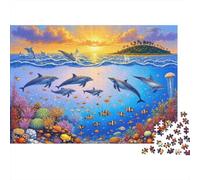 Dolphin Sea Adventure Sturdy 1000 Piece Jigsaw Puzzle for Adults Dolphins Swimming in Coral Reef Premium Vibrant Challenging Stress Relief Game 70x50cm/1000pcs