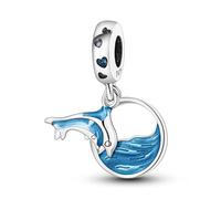 Dolphin Sea Angel Lucky Four Leaf Clover Heart Horsehsoe Dog Charm Bead Pendant 925 Sterling Silver Compatible With Pandora Charm Moments Bracelet (Dolphin Fish Ocean Sea)