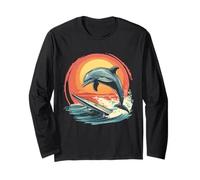 Dolphin Sea Ocean Animal Sunset Sea Ocean Dolphin Surfing Long Sleeve T-Shirt