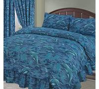 Dolphin, Sea/Ocean/Waves/Splash Blue, Double Bed Duvet/Quilt Cover + Fitted Valance Sheet + 2 Pillowcases Complete Bedding Set