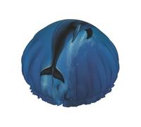Dolphin Shower Cap for Women Men Large Reusable Shower Bonnet Double-Layer Waterproof Bath Caps Elastic Band Hair Hat for All Hairstyles, Travel-Friendly