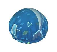 Dolphin Shower Cap Reusable Waterproof Shower Bonnet for Women Men Elastic Band Bath Hair Hat Double Layered Washable Bath Cap for All Hairstyles, Travel-Friendly