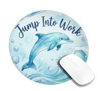 Dolphin Small Mouse Pad, Ocean Fanciful Waves Bubbles Summer Blue Round Rubber Washable Mini Travel Desk Mousepad Decor for Home Office Work Gaming Desk Round 8x8 Inch
