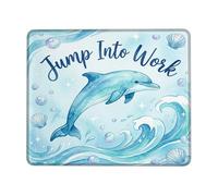 Dolphin Small Mouse Pad, Ocean Fanciful Waves Bubbles Summer Blue Square Rubber Non Slip Aesthetic Desk Mousepads Desk Accessories for Gaming Computer Laptop Square 8x10 Inch