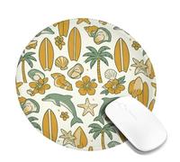 Dolphin Small Mouse Pad, Tropical Beach Palm Surfboard Summer Green Round Rubber Non Slip Aesthetic Desk Mousepads Desk Accessories for Gaming Computer Laptop Round 8x8 Inch