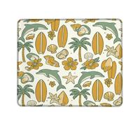 Dolphin Small Mouse Pad, Tropical Beach Palm Surfboard Summer Green Square Rubber Washable Mini Travel Desk Mousepad Accessories for Office Home Computer Laptop Square 8x10 Inch