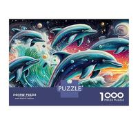 Dolphin Space 1000 Piece Sturdy Paper Board Cosmic Dolphins Jigsaw Puzzles for Teens Digital Detox Home Decor Recycled Cardboard Limited Edition 52x38cm/1000pcs