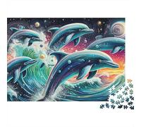 Dolphin Space 1000 Pieces for Adults Jigsaw Puzzles for Adults Blue Dolphins 1000 Piece Puzzle Educational Games Home Decoration Puzzle Challenging Beautiful Decoration Puzzle Colourful 100% Recvcled