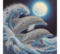 Dolphin Special Shape Diamond Painting with Pearl Kits for Adults Beginners, 5D Diamond Art,DIY Crystal Rhinestones Painting for Adults Home Wall Decor Valentine's Day Gift 30X30cm