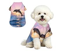 Dolphin Sunrise Jump L Pet Hawaiian Shirt for Small Dogs-Cute Summer Beach Outfit for Puppy, Soft Breathable Cat Clothes with Buttons
