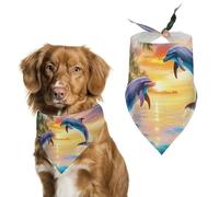 Dolphin Sunset Cute Dog Bandanna Scarf Printed Adjustable Triangle Pet Kerchief for Dogs And Cats