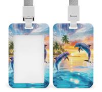 Dolphin Sunset Funny ID Badge Holder with Detachable Neck Lanyards Vertical Card for Offices Men Women
