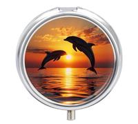 Dolphin Sunset Pill Box 3 Compartment Small Portable Medicine Case Pill Organizer for Pocket Purse