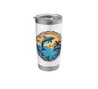 Dolphin Sunset Scene Tropical Ocean Beach Vibes Stainless Steel Insulated Tumbler