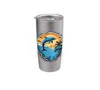 Dolphin Sunset Scene Tropical Ocean Beach Vibes Stainless Steel Insulated Tumbler