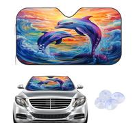Dolphin Sunset Waves Car Windscreen Cover Sunshades, Frost Car Windscreen Cover for Winter, Accessories Frost Shield New Driver Gifts Winter Screen Protector Windshield for Suv Van (135× 60 cm)