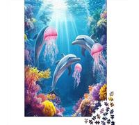 Dolphin Swimming Jigsaw Puzzles Underwater Marine Scene Challenge Toy Educational Games Home Decoration for Adults& Teenager Age 14 Years Up 38x26cm/1000pcs