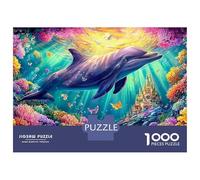 Dolphin Swims in Magical Underwater World 1000Pc Jigsaw Puzzle Playful Dolphin Educational & Challenging, Gift for All 70x50cm/1000pcs