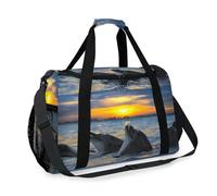 Dolphin Travel Duffel Bag for Girls Boys Women Men Sunset Dolphin Weekend Overnight Bag Shoulder Tote Luggage Handbag for Travel Sports Gym