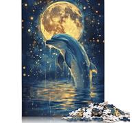 Dolphin Under Moonlight Puzzles 500 Pieces Wooden Puzzles Puzzles for Adults for Adults& Teenagers Age 12 Years Up 500pcs (52x38cm)