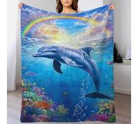 Dolphin Under Rainbow Cute Blanket Fluffy Best Friend Blanket for Settee for Lover Hubby Wifey Women Men 60x80inch(150x200cm)