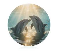 Dolphin Under The Sea Sturdy Scratch Resistant Cutting Board,Portable Chopping Board,Round Glass Cutting Board for Kitchen Outdoor Picnic 7.9-Inch