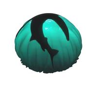 Dolphin Undersea Black Whales Shower Caps For Women, Elastic And Reusable Bath Caps, Double Waterproof Layers Shower Cap, Bathing Shower Caps