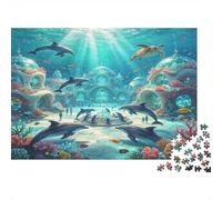 Dolphin Underwater City 1000 Piece Jigsaw Puzzle Paper for Adults Mysterious Ocean World Relaxing Focus Home Decor 52x38cm/1000pcs