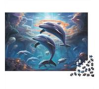 Dolphin Underwater Scene-fantasy Ocean Art Style 1000pc Jigsaw As Interlocking Puzzles Jigsaw Puzzles That Are Impossible Hard Difficult Challenging for Home Decor Hobby 70x50cm/1000pcs
