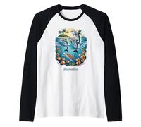 Dolphin Vacation City Barbados Beach Destination Raglan Baseball Tee