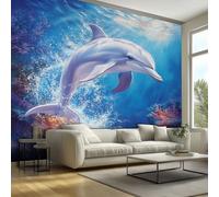 Dolphin Wallpaper - Sea Animal Wall Paper, Dolphin Home Decor, Non-Woven Waterproof Print Wallpapers for Bedroom Living Room, Feature Walls Mural 450x315 cm - RvX81