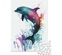 Dolphin Watercolor 1000-Piece Puzzle for Adults, 38x26cm/1000pcs, White Cardboard for Steady Handling; for An Enjoyable Break at The Table