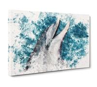 Dolphin Watercolour Canvas Print | Gallery Wrapped 30mm Frame Wall Art | 20x14 inches | Ready to Hang | Modern Animals Picture | Living Room Bedroom Lounge Office