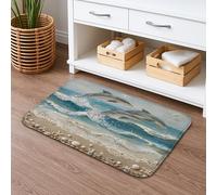 Dolphin Waves Bath Mat, Oceanic Ocean Creatures Design Non Slip Shower Rug, Summer Inspired Soft Absorbent Memory Foam for Bathroom Decor 16x24 Inch