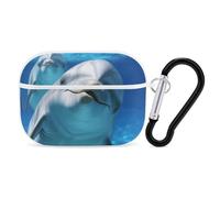 Dolphin with A Smile AirPods Pro Case Cover with Keychain Ring PC Hard Shell Protective Case for AirPods Pro 2nd for Women Men Generation Easy Open Full Drop Protection Cover White-Style