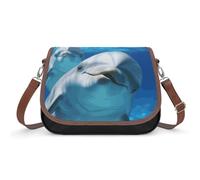 Dolphin with A Smile Crossbody Bag for Women Leather Crossover Shoulder Handle Bag with Adjustable Strap Hobo Handbag Large Capacity Purse Work Handbag for Daily Outdoor