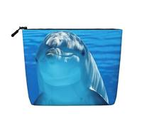 Dolphin with A Smile Daily Pouch Cosmetic Bag Fake Hemp Large Organizer for Travel Toiletry Water Resistant