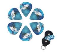 Dolphin with a Smile Guitar Picks 6 Pack, 0.96mm Thickness Celluloid Bass Pick with Leather Guitar Pick Holder Keychain Abstract Art Pics Plectrum for Acoustic Electric Guitar, Ukulele, Bass