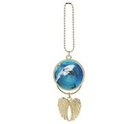 Dolphin with A Smile Hanging Car Charm with Angel Wings Metal Rear View Mirror Pendant Car Interior Decorative Accessories Decor Ornament Memorial Gifts for Women Men
