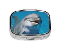 Dolphin with A Smile Pill Case 2 Compartment Pill Box Portable Metal Pill Organizer Cute Travel Pill Container Vitamin Organizer for Purse Pocket Travel Gift