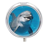 Dolphin with A Smile Pill Organizer 3 Compartment Travel Pillbox with Mirror Daily Medicine Pill Case Metal Pill Box for Purse & Pocket Portable Small Medicine Box Round Vitamin Case Container