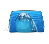 Dolphin with a Smile Printed Portable Beauty Case, Compact Travel Pouch with Organized Interior Slots for Daily